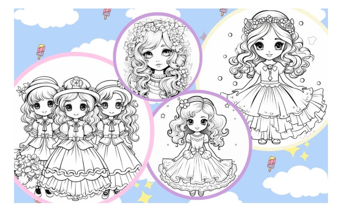 かわいいドレスと女のコのぬりえ